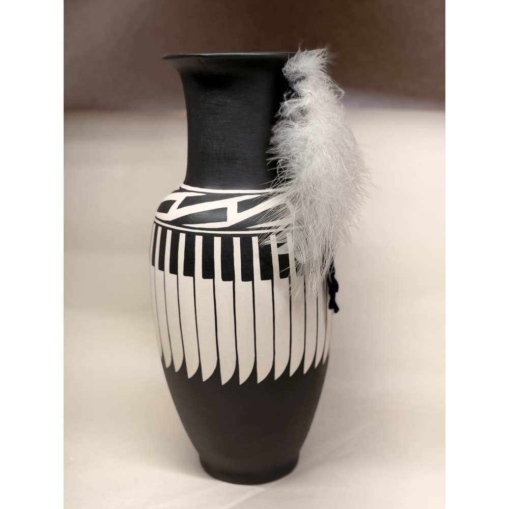 Vintage Southwest Studio Pottery Vase Signed Dorn White Feather Phoenix AZ 13.5"